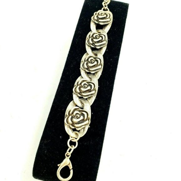 Tutti Frutti Silver Tone Rose Flower Link Bracelet - Picture 11 of 12